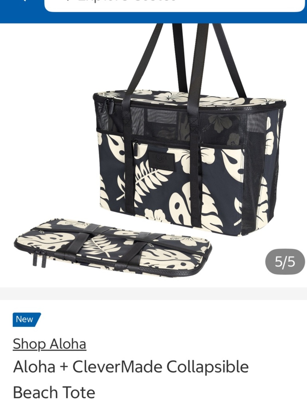 ALOHAS Black and Cream Collapsible Beach Tote